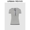Женский полосатый трикотажный топ с капюшоном и короткими рукавами