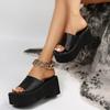 Fashion Rimocy Chunky Platform Sandals Women Fashion Black PU Leather Wedge Slippers for Woman 2024 Summer Thick Bottom Slides Plus Size