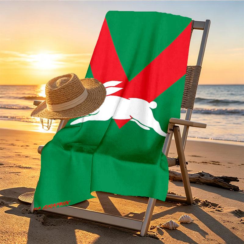 South Sydney Rabbitohs Print Beach Towel Design, Soft, Lightweight. for Home Bathroom, Spa, Pool, Yoga, Surfing, Camping, Gift for Family, Friend
