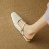 Fashion 2025 Summer Women Mules Genuine Leather Women Shoes Square Toe Chunky Heel Shoes Cover Toe Slingback Sandals Shallow Slippers