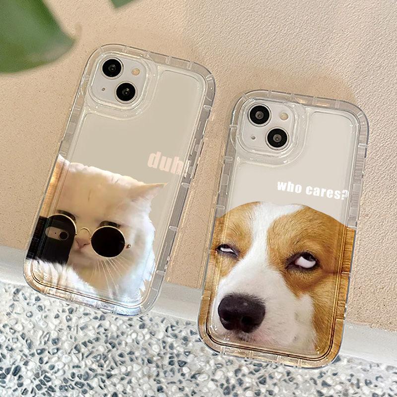 Чехол для телефона с кошкой и собакой для пар, лучших друзей iPhone 16 e 15 14 13 12 11 Pro Max Plus Mini X XS XR SE 2020 2022 Прозрачный