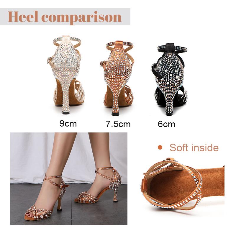 Туфли на высоком каблуке Сексуальные туфли для латиноамериканских танцев Жемчуг Бриллиант Бал Свадьба Нескользящие Танцевальные каблуки Высота 9 см