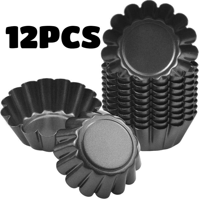 12 форм для яичных тартов из углеродистой стали, утолщенные формы для кексов и печенья в форме хризантем, антипригарные формы для пирогов, пиццы, кексов и маффинов.