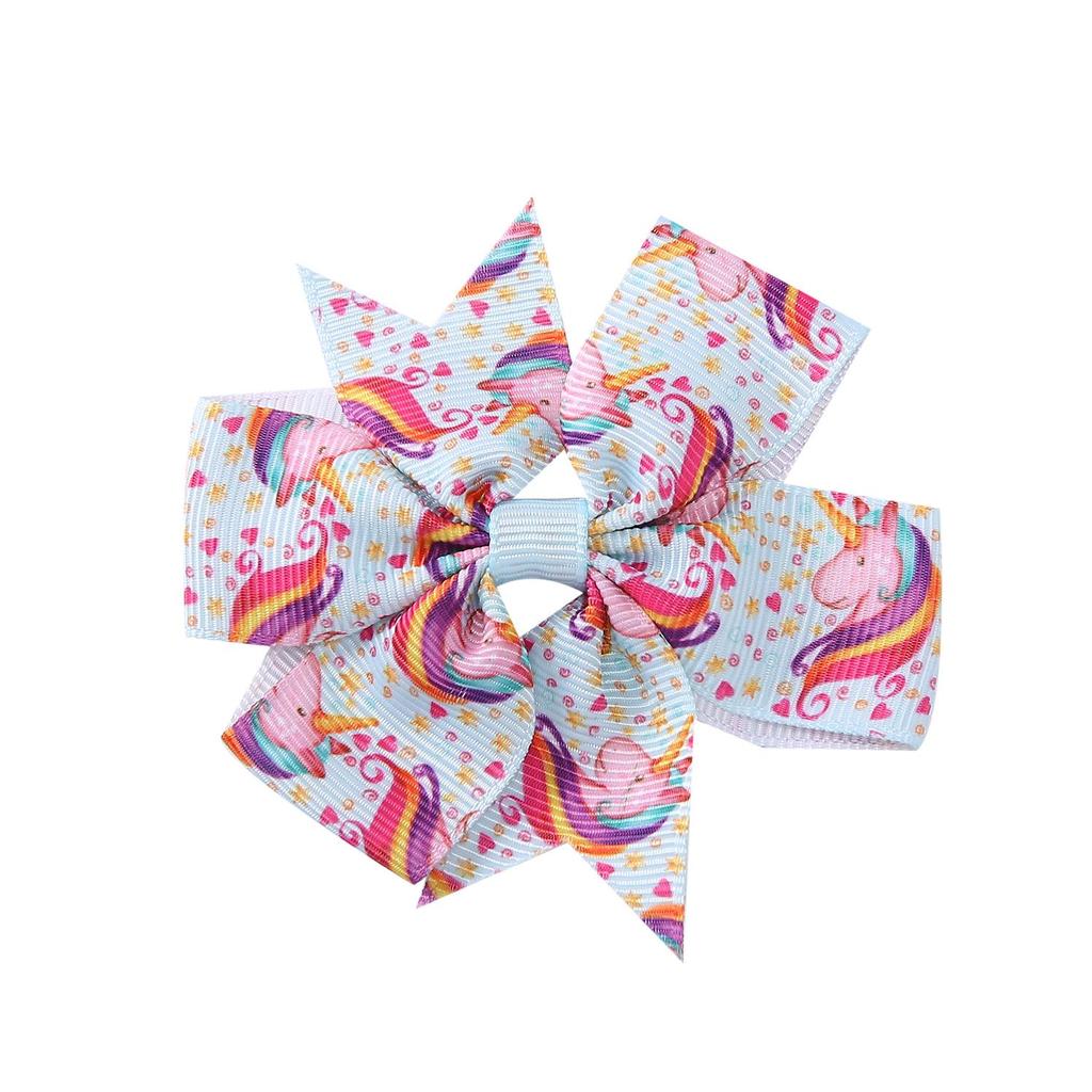 A313 Лента гросгрейн «Единорог» Заколка для волос с бантом «шесть ушей» для детей – Рождественская коллекция