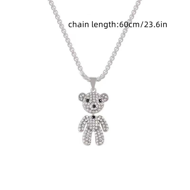 Hip-Hop Titanium Steel Bear Doll Pendant Necklaces For Womon Vintage Cubic Zirconia Sweater Chain Jewelry