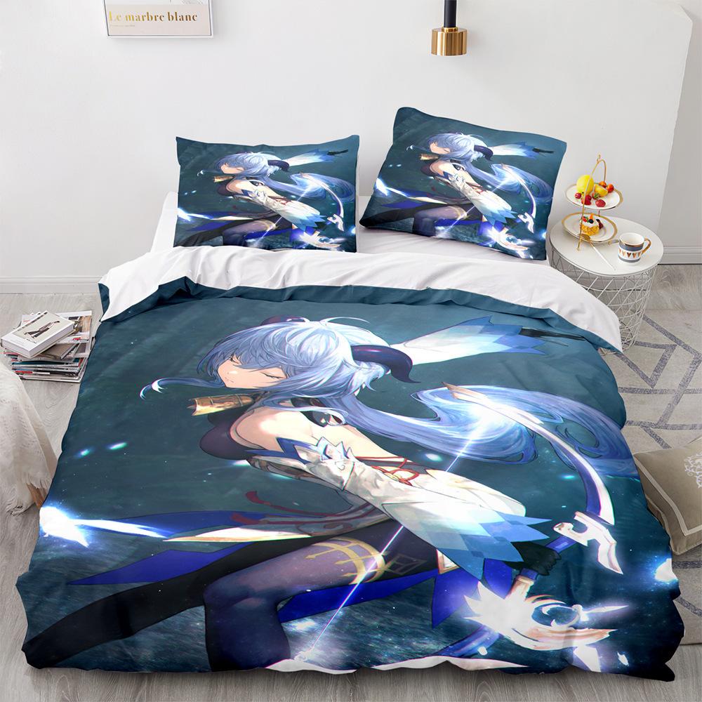 Комплект постельного белья Gaming Genshin Impact Eula Anime 3D для мальчиков и подростков, комплект пододеяльников, мягкое постельное белье, размер Queen King Single, декор для спальни
