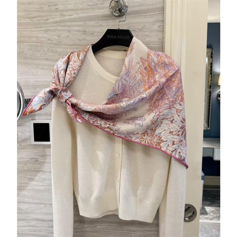 NINA SOLOR Palermo Botanical Garden Rose Pink Sketch Silk Scarf