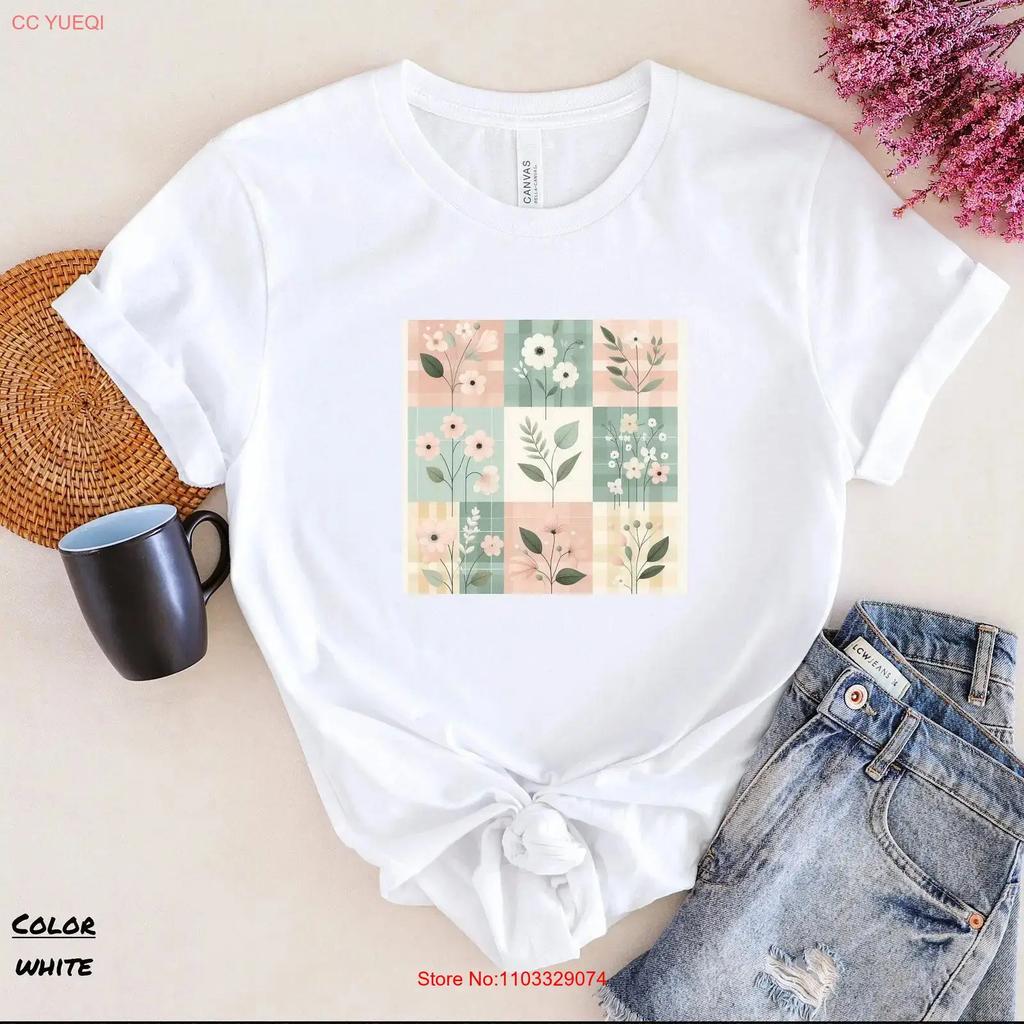 Flower T Shirt Meadow Watercolor Floral Top Botanical Wildflower Womens Checkered Board vintage Washed Unisex homme