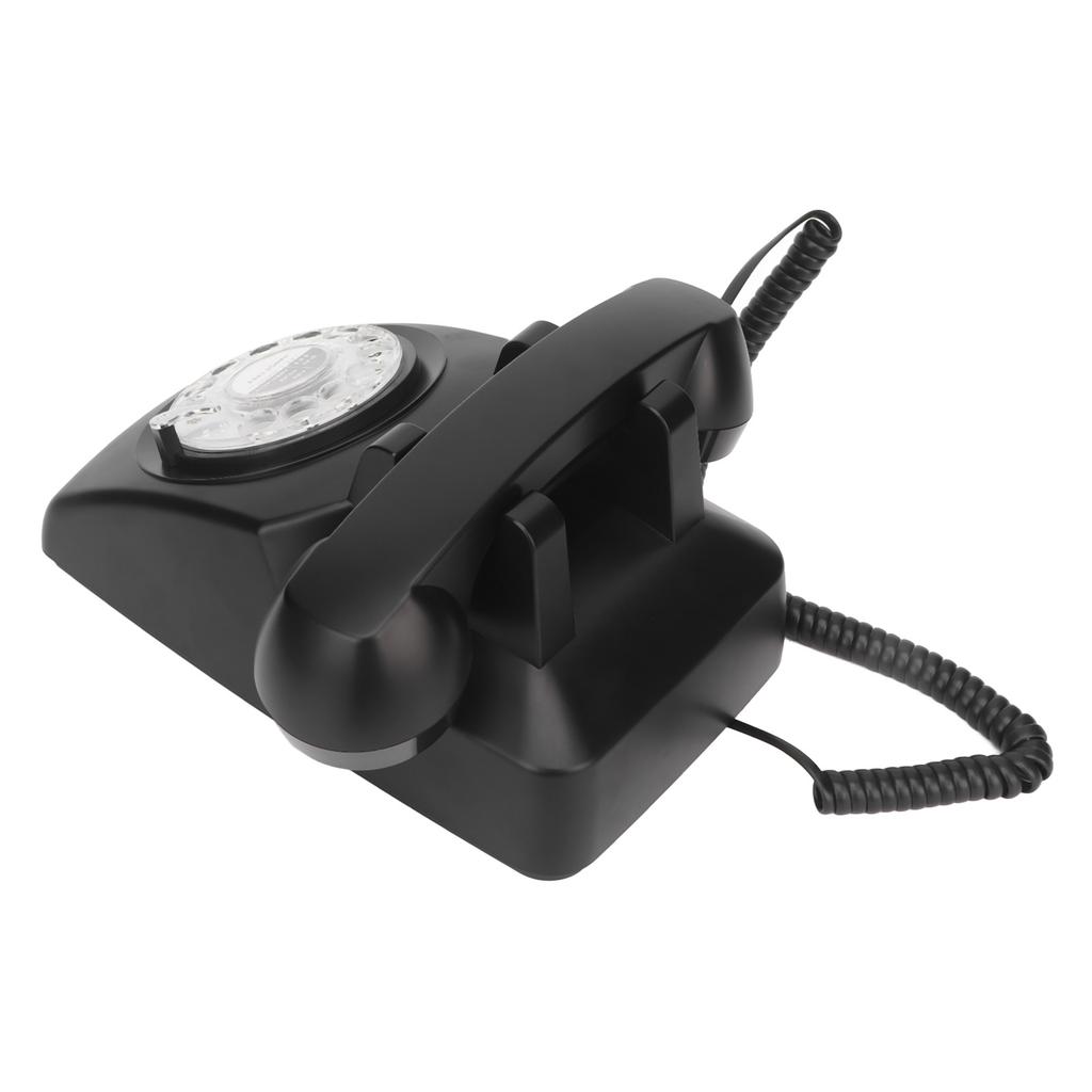 Retro Corded Telephone Rotating Dialing Support Redial Mechanical Ringtone Vintage Desktop Phone with Speaker Black