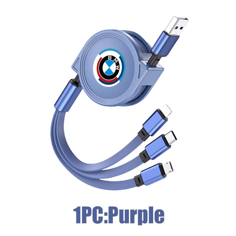 3 In 1 Car USB Super Fast Charging Retractable Data Cabl For BMW X3 X5 M5 M3 E46 E90 E60 F10 E39 F30 E36 G30 E87 E70