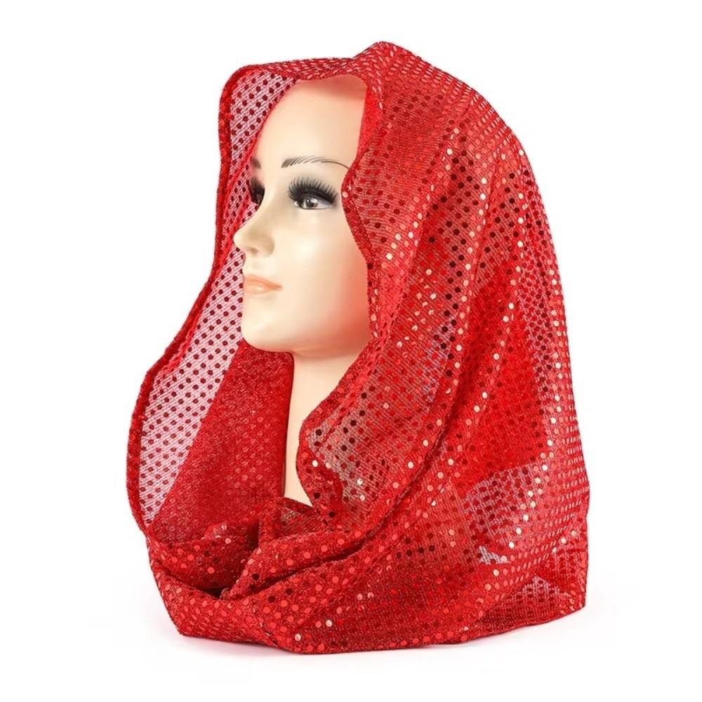 Fashion Soft Sequin Hooded Headscarf Breathable Lightweight Lace Hijab Cap Solid Color Sequin Head Wraps Daily Wear