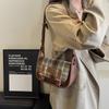 2024 Winter New Plaid Cloth Bag Fashion Casual Shoulder Bag Commuter Simple Crossbody Bag Retro Women's Bag Red Plaid Coffee