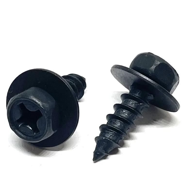 20PCS Black Self-tapping Screws Cross Hexagon Bolts with Gasket M6 6mm for Car Motorcycle Bumper Fender Engine Guard