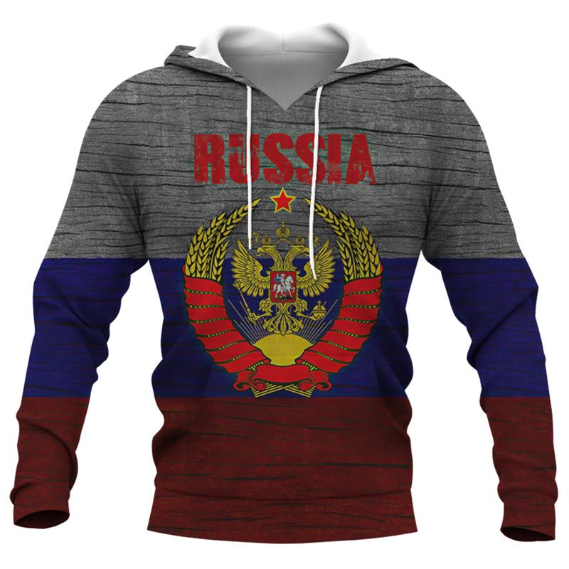 Толстовка с капюшоном с изображением российского флага для мужчин, верхняя часть, пуловер с капюшоном и эмблемой российского орла, 3D-принт CCCP RUS, новинка в категории толстовки и свитшоты с капюшоном