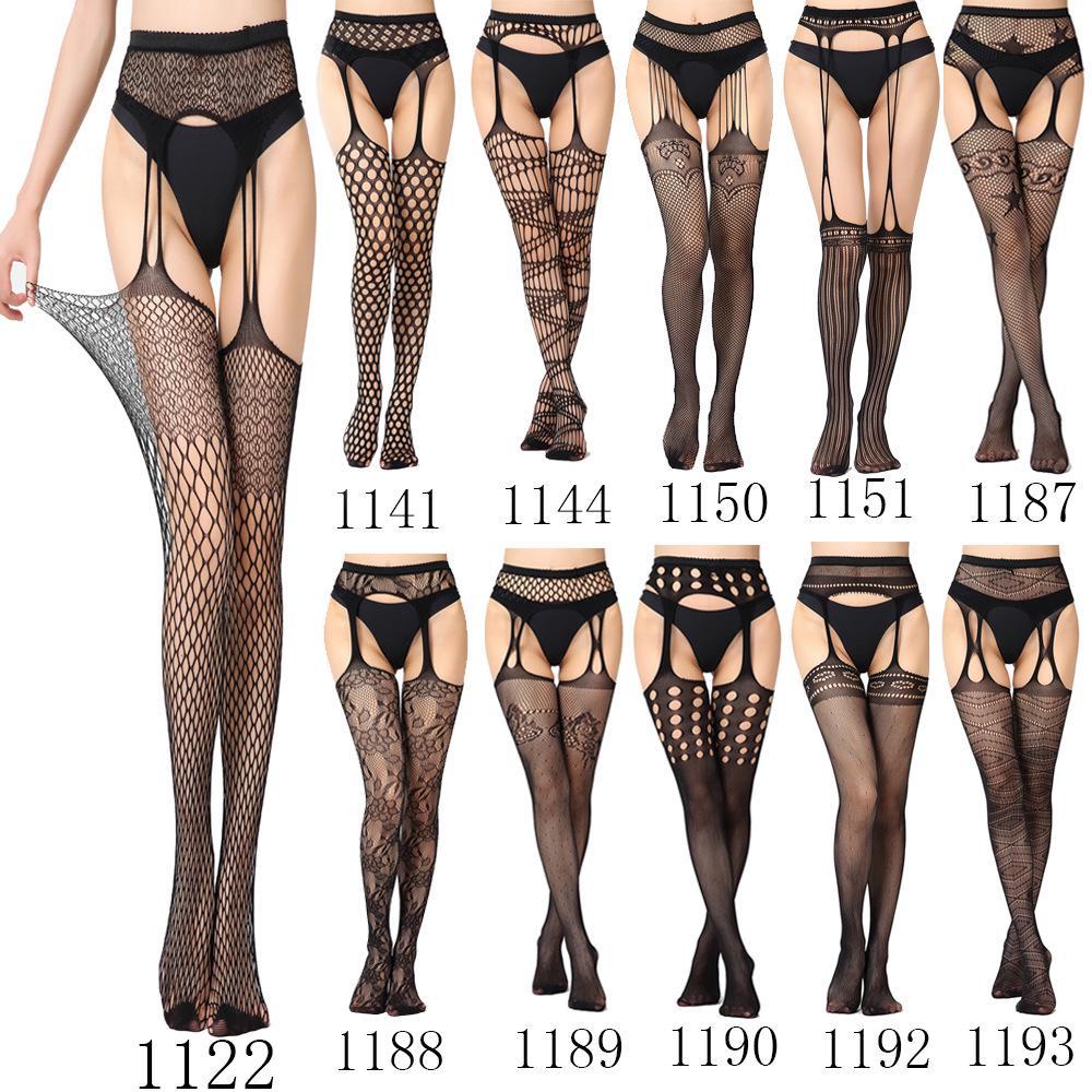 European & American Women's Mesh Jacquard Garter One-Piece Pantyhose