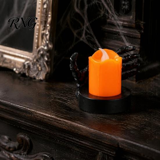 Vintage Brown Skeleton Decor Halloween Candle Light, LED Hand Decoration with Flickering Decorative Horror Prop Flame, Spooky Tabletop for Party
