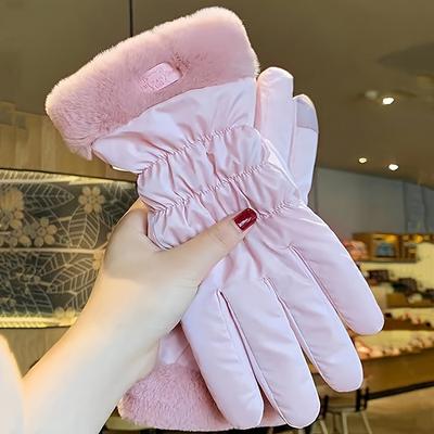 1 пара Женских Зимних Утепленных Плюшевых Теплых Ветрозащитных Мотоциклетных Перчаток с Сенсорным Экраном для Верховой Езды, Горных Лыж, Утепленные