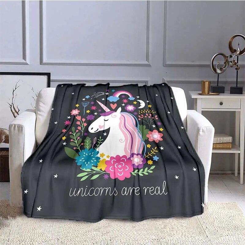 Милое цветное фланелевое одеяло с 3D принтом единорога для кроватей, походов, пикника, модное покрывало, одеяло
