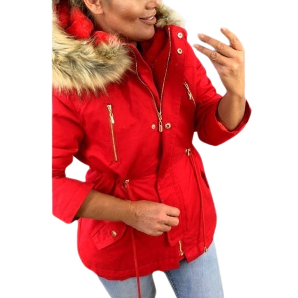 Women Fashion Winter Warm Military Hooded Jacket Casual Faux Outwear