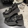 Fashion Gothic Metal Chain Lolita Shoes Platform Mary Janes Shoes for Women Round Head Thick Heel Ankle Straps Punk Pumps Cosplay Shoes