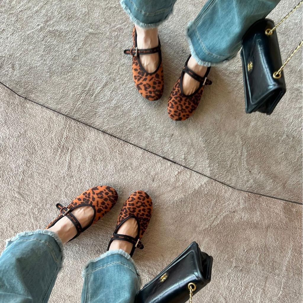 2025 New Autumn and Winter Leopard Print with Flat Bottom Women's Commuting Work Evening Doudou Pregnant Women's Single Shoes