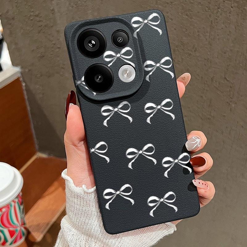 Матовый чехол для телефона TPU с бантом для Xiaomi 13T Pro Poco X7 X6 M6 Pro Redmi Note 14 Pro 13 12 11, кожаная текстура, тонкий противоударный мягкий бампер