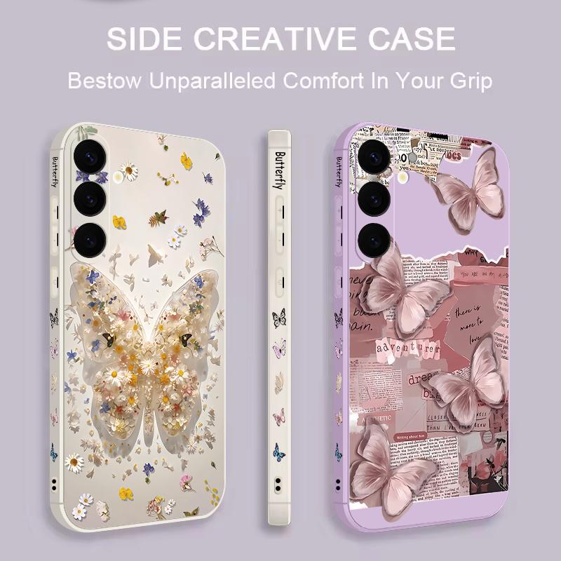 Чехол Ins с рисунком бабочки для Samsung Galaxy S26 S25 Ultra S24 S23 S22 Plus S21 FE A15 A16 A17 A35 A36 A54 A55 A56 5G Мягкая крышка
