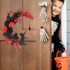 Halloween Moon Cat Wreath for Front Door Crescent Moon Wreath Sign with Artificial Rose Flowers for Gothic Home Decoration