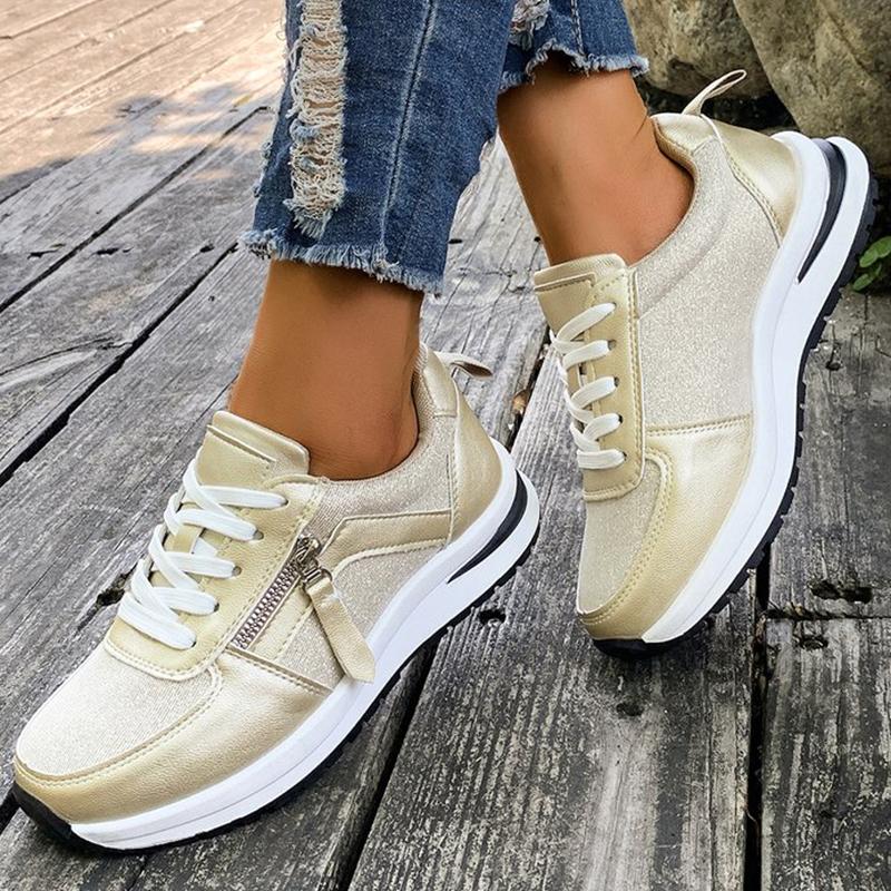 Fashion Casual Lace-Up Platform Sneakers for Women Autumn 2025 Solid Plus Size Shoes Woman Non-Slip Zip Female Sports Shoes