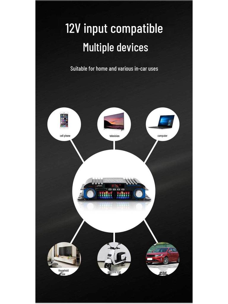 BT-998 Four-Channel Bluetooth 12V Car/Home Power Amplifier