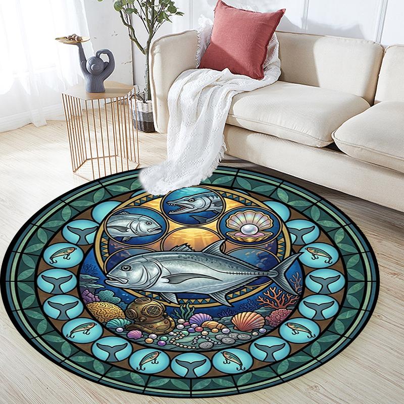Marine Life Glass Round Area Rug Under Office Chairs Bedroom Living Room Home Decor