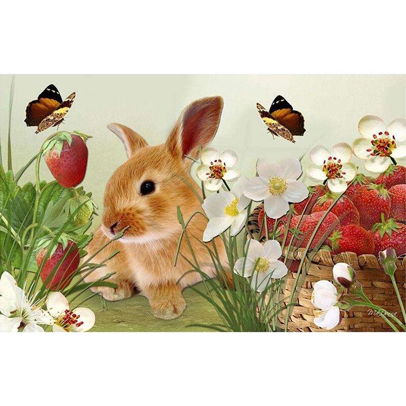 5D DIY Full Drill Diamond Painting Cute Rabbit Cross Stitch Embroidery Kits Flower Easter Holiday Blessing Decoration Gift
