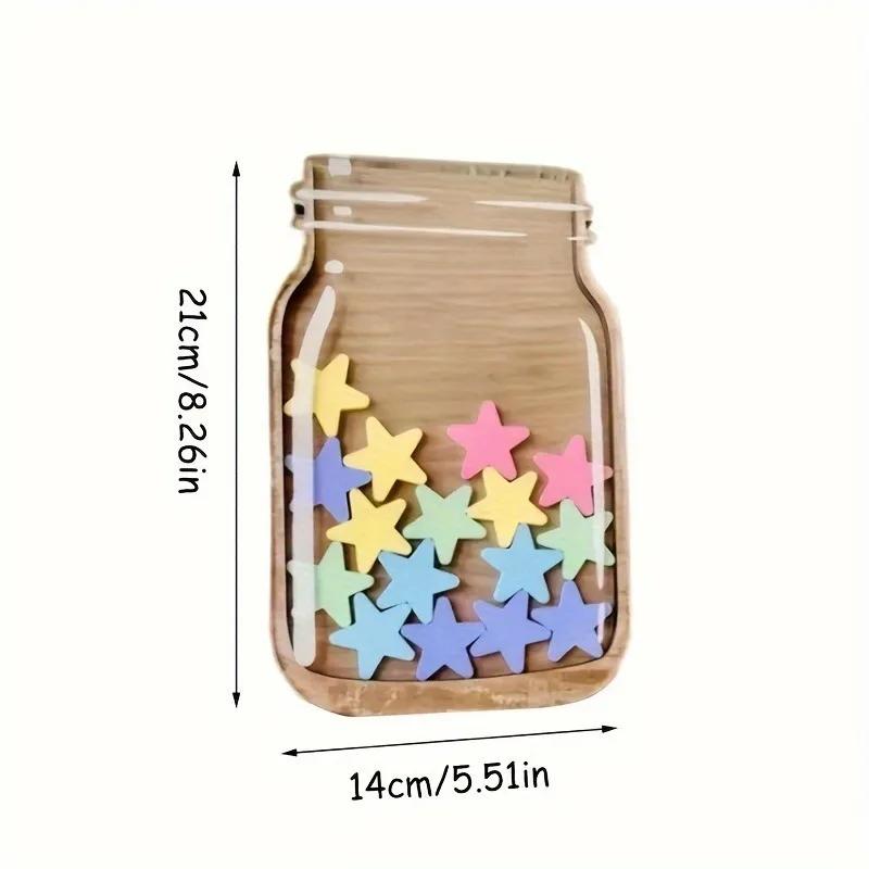 Colorful Acrylic Star Reward Jar with Wooden Frame - Home Encouragement Sticker Tool, Suitable for Positive Reinforcement