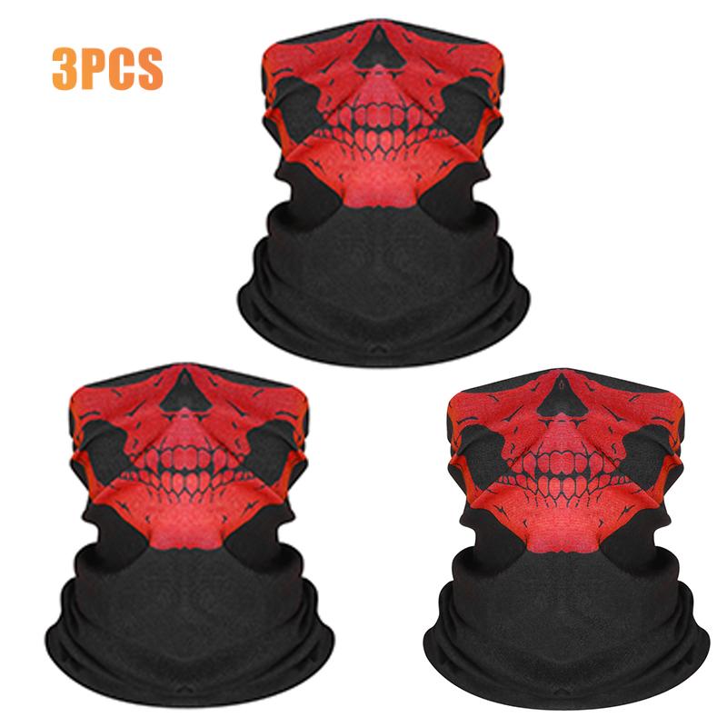 3PCS Bike Face Mask Bicycle Skull Wrap Scarf Motorcycle Mask Helmet Face Shield Washable Headband Breathable Cycling Equipment