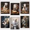 Funny British Bulldog Poster Skateboarding Boxing Reading Newspaper Chef Baking Canvas Painting Wall Art Picture Home Room Decor