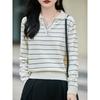 French Style Striped POLO Collar Long-sleeved Sweater for Women Lapel Sweater 2025 New Style Top