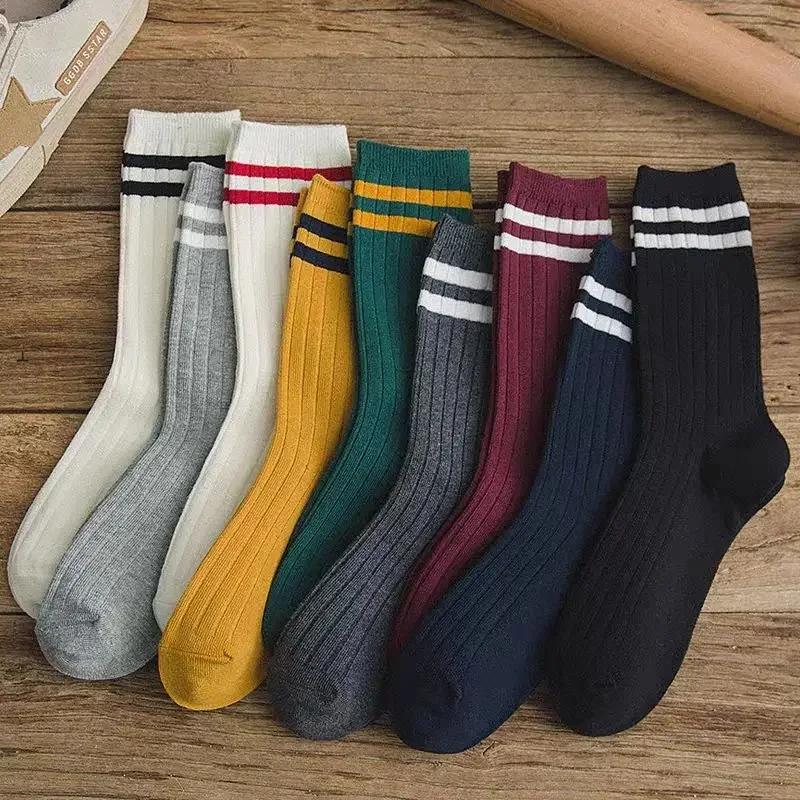 Retro Striped Sports Women Socks Japanese Fashion High School Girls Socks Casual Fashion Harajuku Streetwear Knitting Long Socks