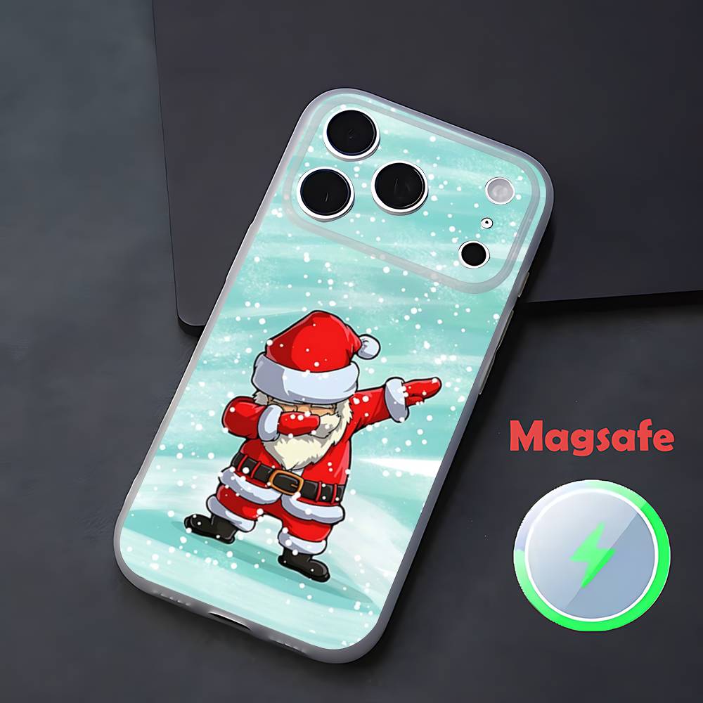 Рождественский чехол для телефона Санта-Клаус для iPhone 17,16,15,14,13,12,11 Pro,Max,Plus,Mini,Air,E Магнитный Magsafe Матовый Прозрачный