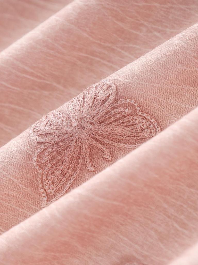 Tencel Linen A-line Dress with Butterfly Embroidery - French Style Slimming Fit for Women