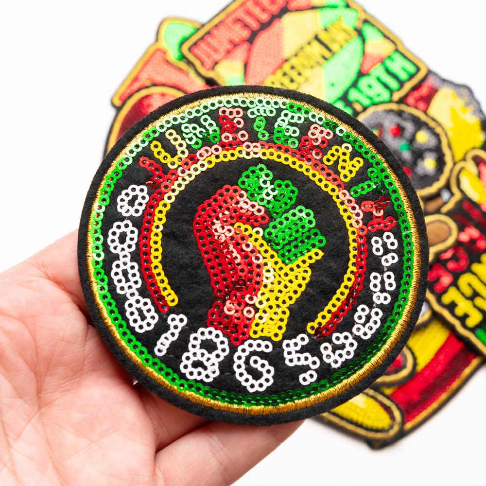 American Juneteenth Sequin Embroidery New Black Computer Embroidery Cloth Sticker Clothing Badge Patch