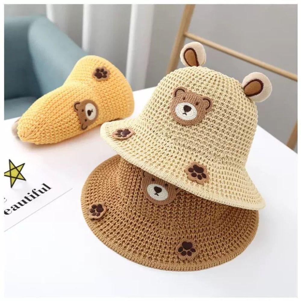 Sunshade Vacation Straw Hat With Lacing Kids Beach Caps Sunscreen Fisherman's Hat Girls And Boys
