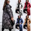 Women's Long Puffer Coat with High Collar, Quilted Design, Multiple Colors Available