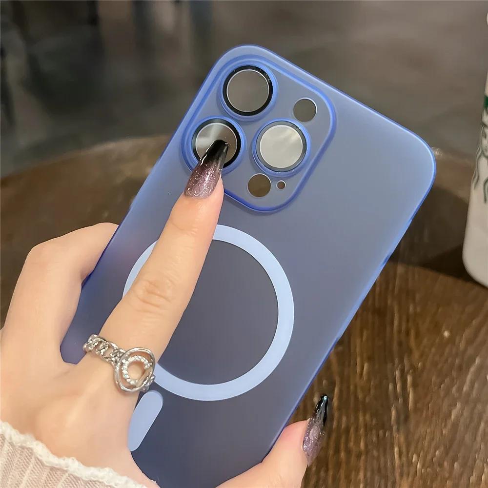 Ультратонкий матовый магнитный чехол для iPhone 15 14 13 12 11 Pro Max 15 Plus, защитный чехол для объектива с беспроводной зарядкой Magsafe
