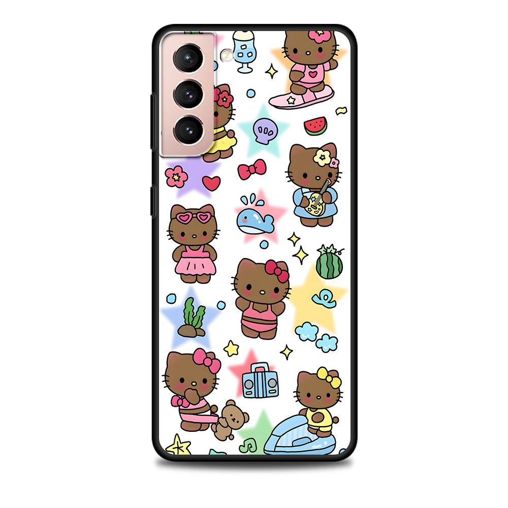 Чехол Kawaii Hello Kitty KT Cat для Samsung Galaxy S23 S10e S10 S21 FE S22 S9 S24 Ultra S20 Plus Мягкий Черный ТПУ Чехол для Телефона