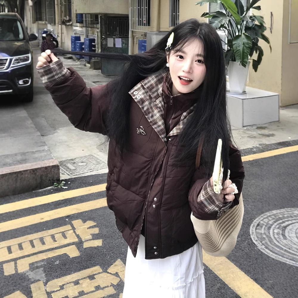 Зимняя двухслойная куртка из хлопка с воротником, женская универсальная в стиле пэчворк, студенческая свободная теплая куртка