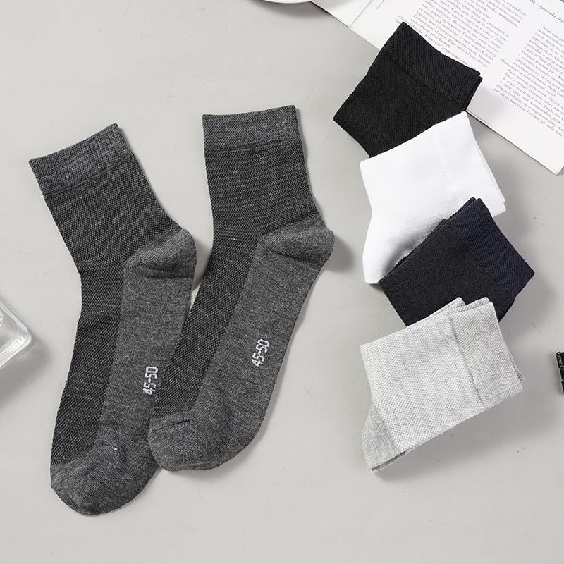 3 Pairs/Lot Plus Size EU38-47 Men's Work Business Casual Black White Socks Thin Mesh Breathable Short Middle Tube Sock