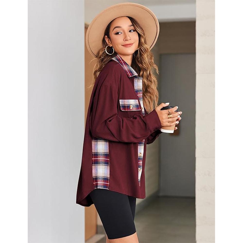 Женская вельветовая фланелевая куртка-жакет, повседневные клетчатые рубашки на пуговицах, осенние топы с длинным рукавом и карманами