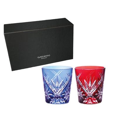 Пара бокалов NARUMI Rocks Glass Works Waltz 270 куб. см. Сине-красный цветной стакан для виски Kiriko, старый стакан, подарочный подарок на день рождения и для папы