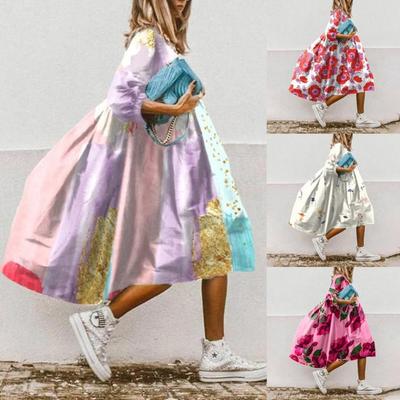 Европейско-американское трендовое женское платье с цветочным принтом, рукав средней длины