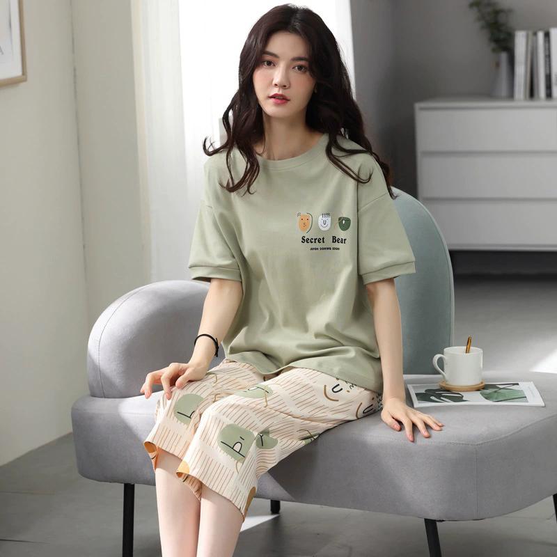 Women's Summer Short-sleeved Seven Pants Homewear Two-piece Suit